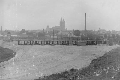 Baustelle der Filzfabrik im Jahr 1912